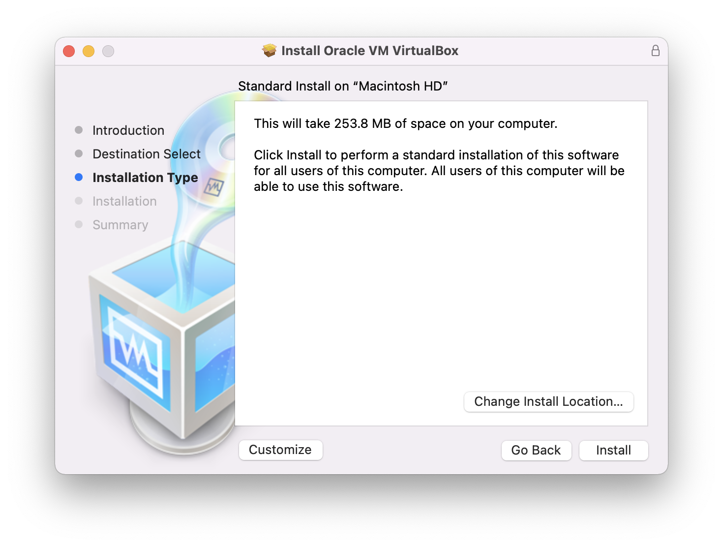 VirtualBox installation type