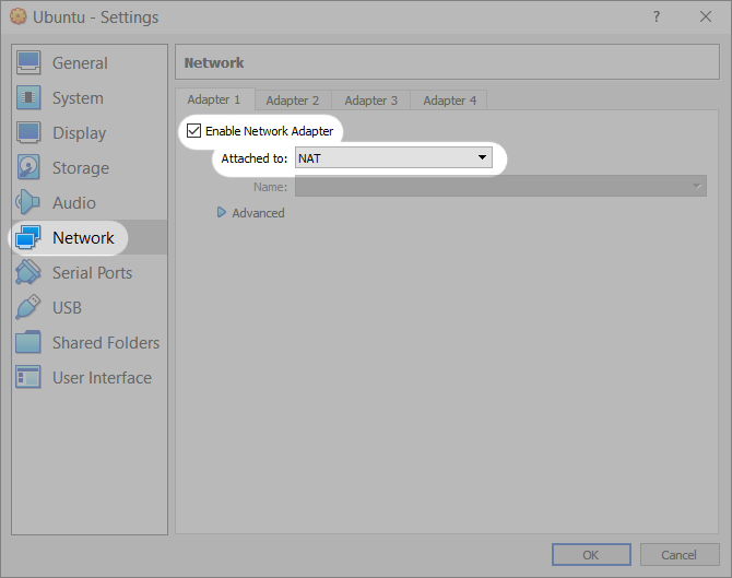 VirtualBox Settings - Network