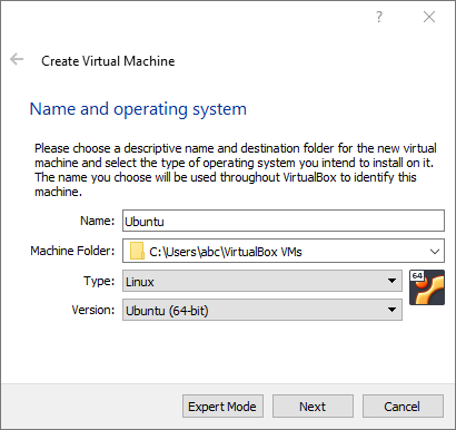 Create Virtual Machine Dialog - Name and Operating System