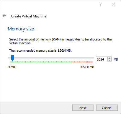 Create Virtual Machine Dialog - Memory Size