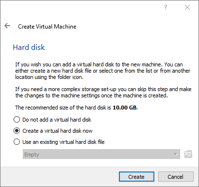 Create Virtual Machine Dialog - Hard Disk