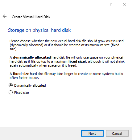 Create Virtual Machine Dialog - Storage on Physical Hard Disk