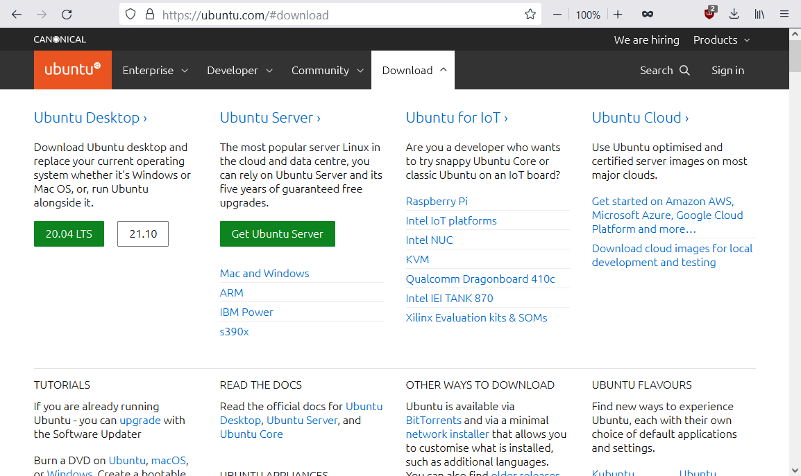 ubuntu.com Download section