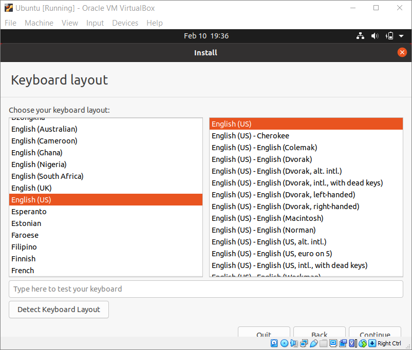 Ubuntu Installer - Keyboard Layout