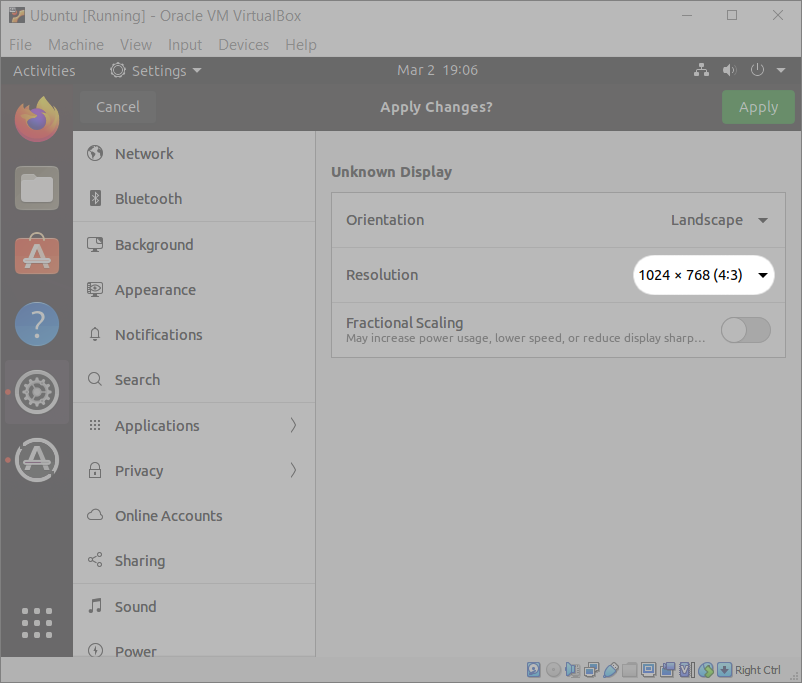 Ubuntu Display Settings - Change Resolution