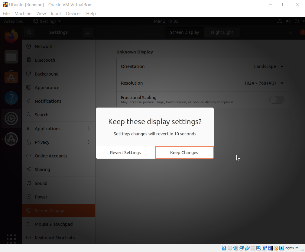 Ubuntu Display Settings - Keep Changes